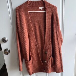 SO Open-Front Button Cardigan in Rust Orange